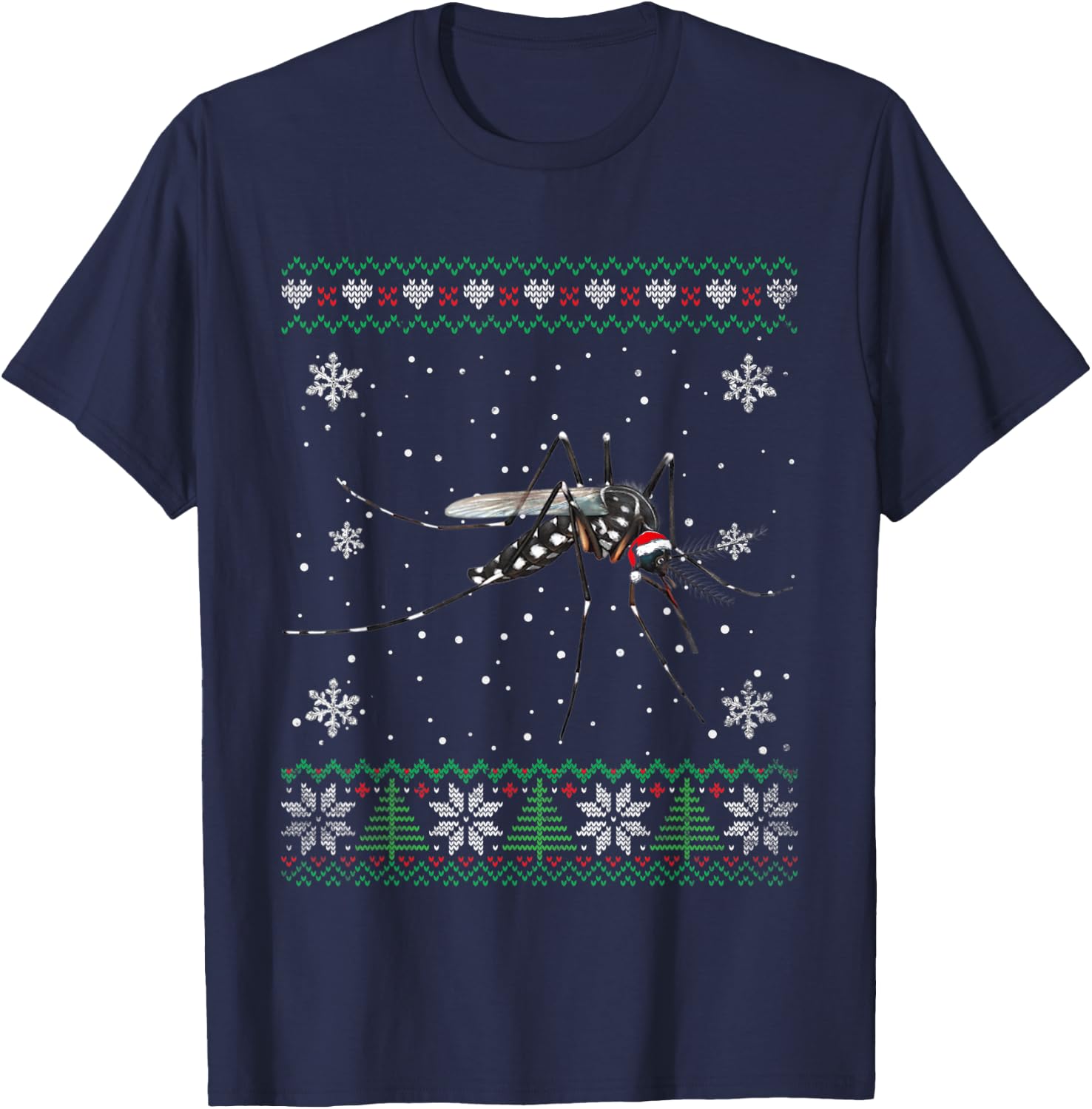 Santa Mosquito Ugly Sweater Animals Christmas Pajama T-Shirt - T-Shirt | Navy