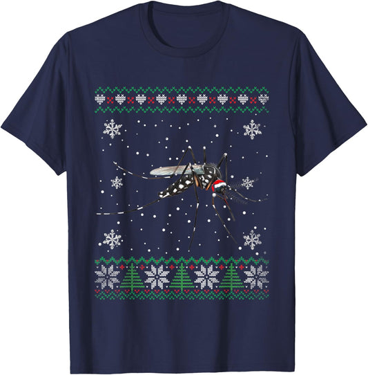 Santa Mosquito Ugly Sweater Animals Christmas Pajama T-Shirt - T-Shirt | Navy