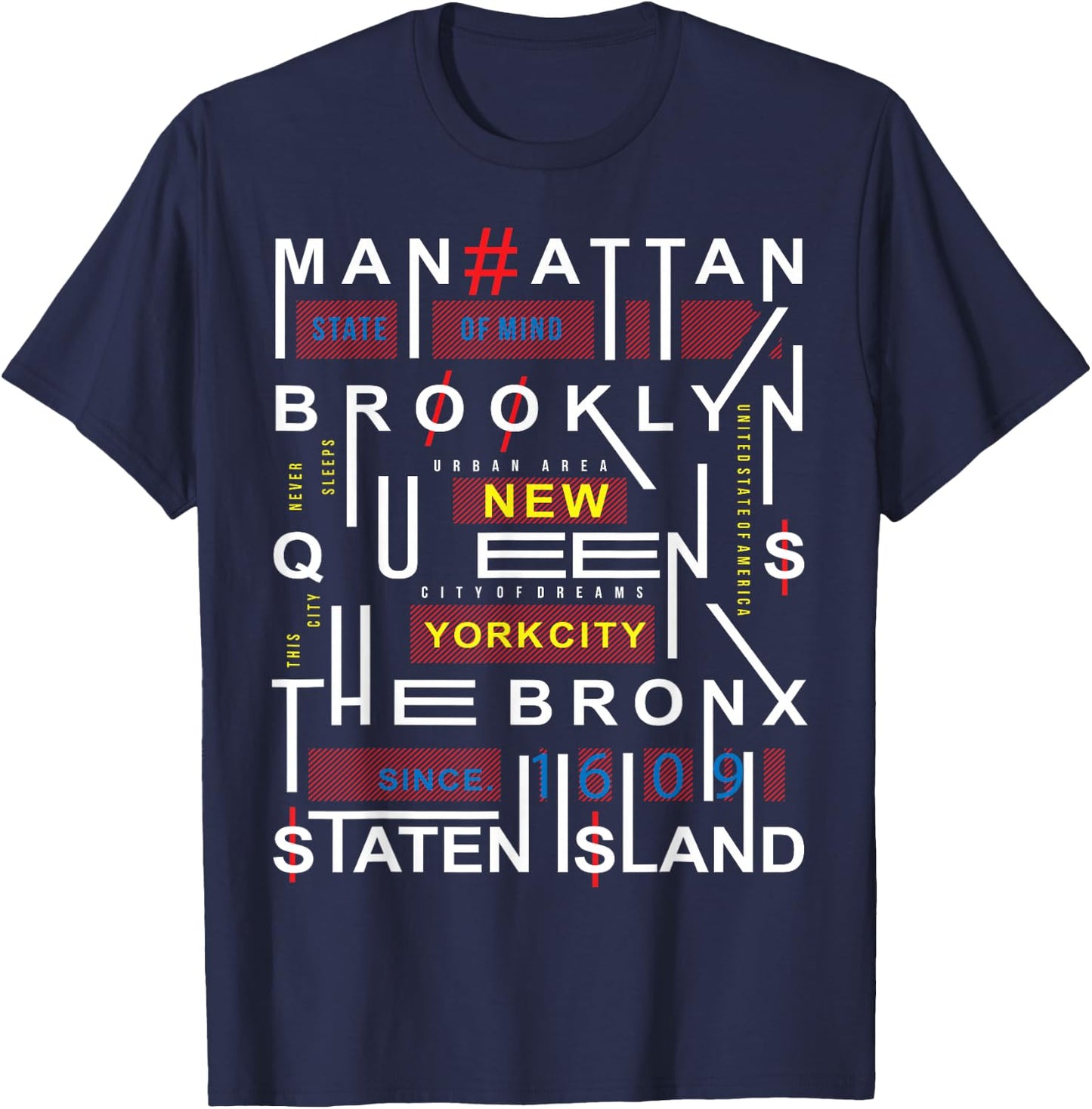 New York City Big Apple Bronx Queens Manhattan Staten Island T-Shirt - T-Shirt | Navy