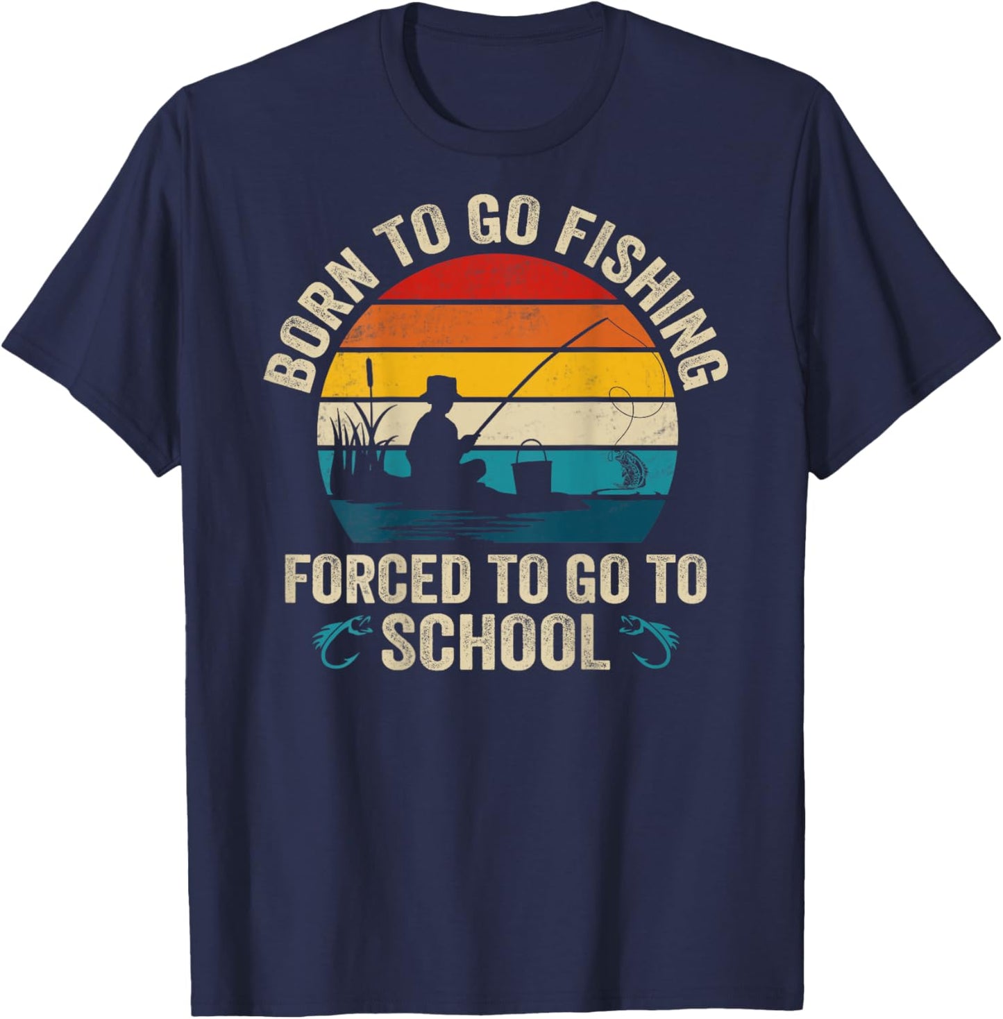 Funny Born To Go Fishing Bass Fish Fisherman Boys T-Shirt - T-Shirt | Navy
