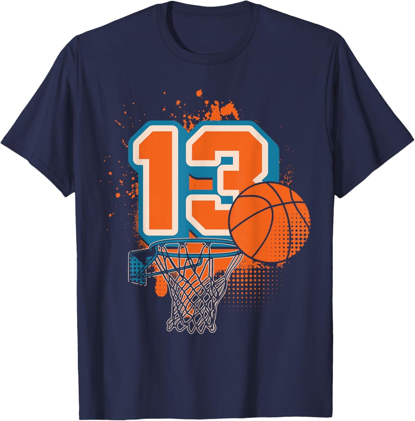 13th Birthday Boy Basketball Player Basketball 13 Years Old T-Shirt - T-Shirt | Navy