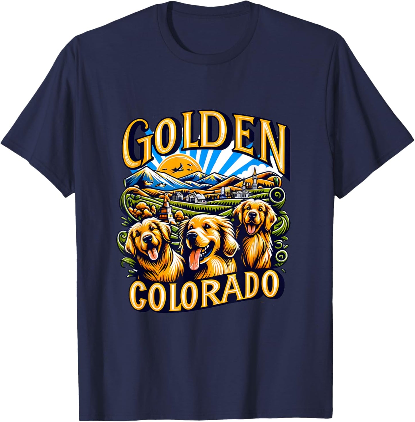 Golden Retrievers in Golden Colorado T-Shirt - T-Shirt | Navy