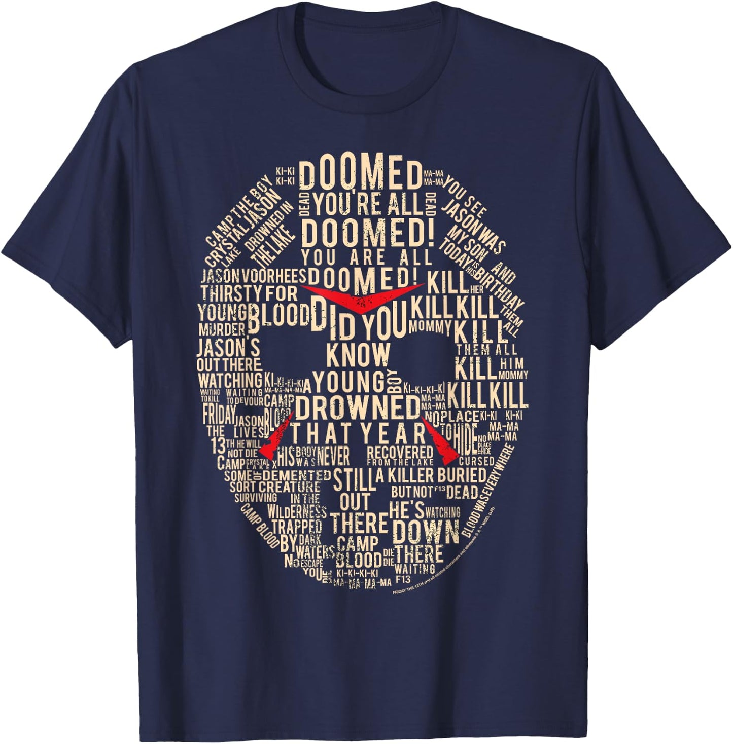 Friday The 13th Jason Mask Text Fill T-Shirt - T-Shirt | Navy