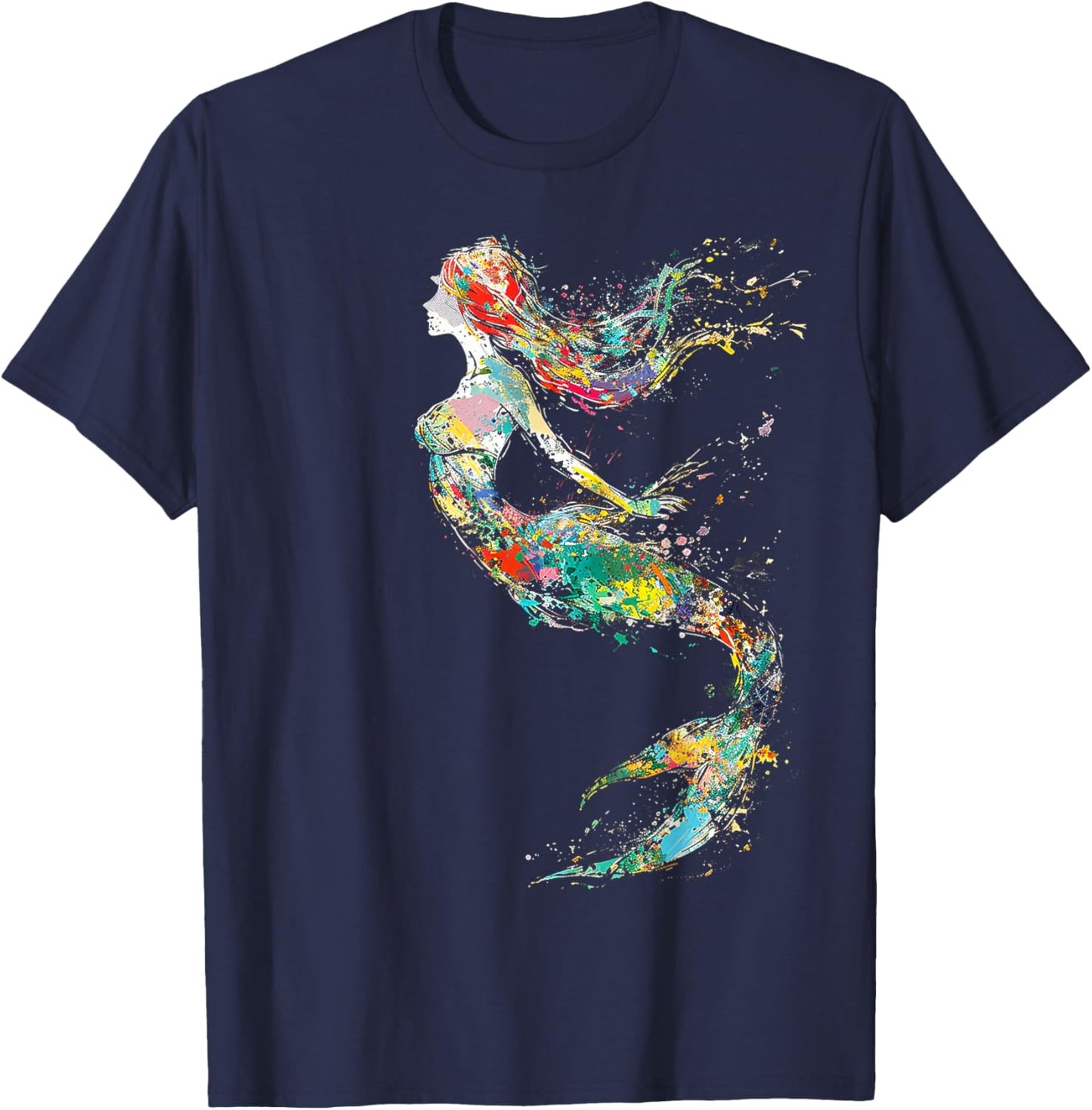 Mermaid Colorful Painting Art Graphic Abstract Motif Mermaid T-Shirt - T-Shirt | Navy