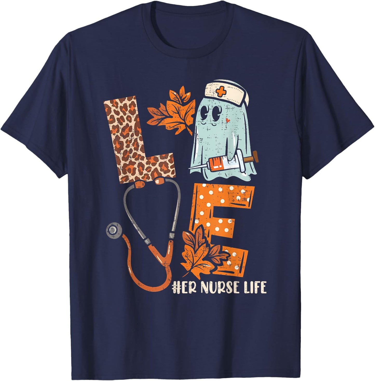 Halloween ER nurse LOVE ER Nurse life Stethoscope T-Shirt - T-Shirt | Navy
