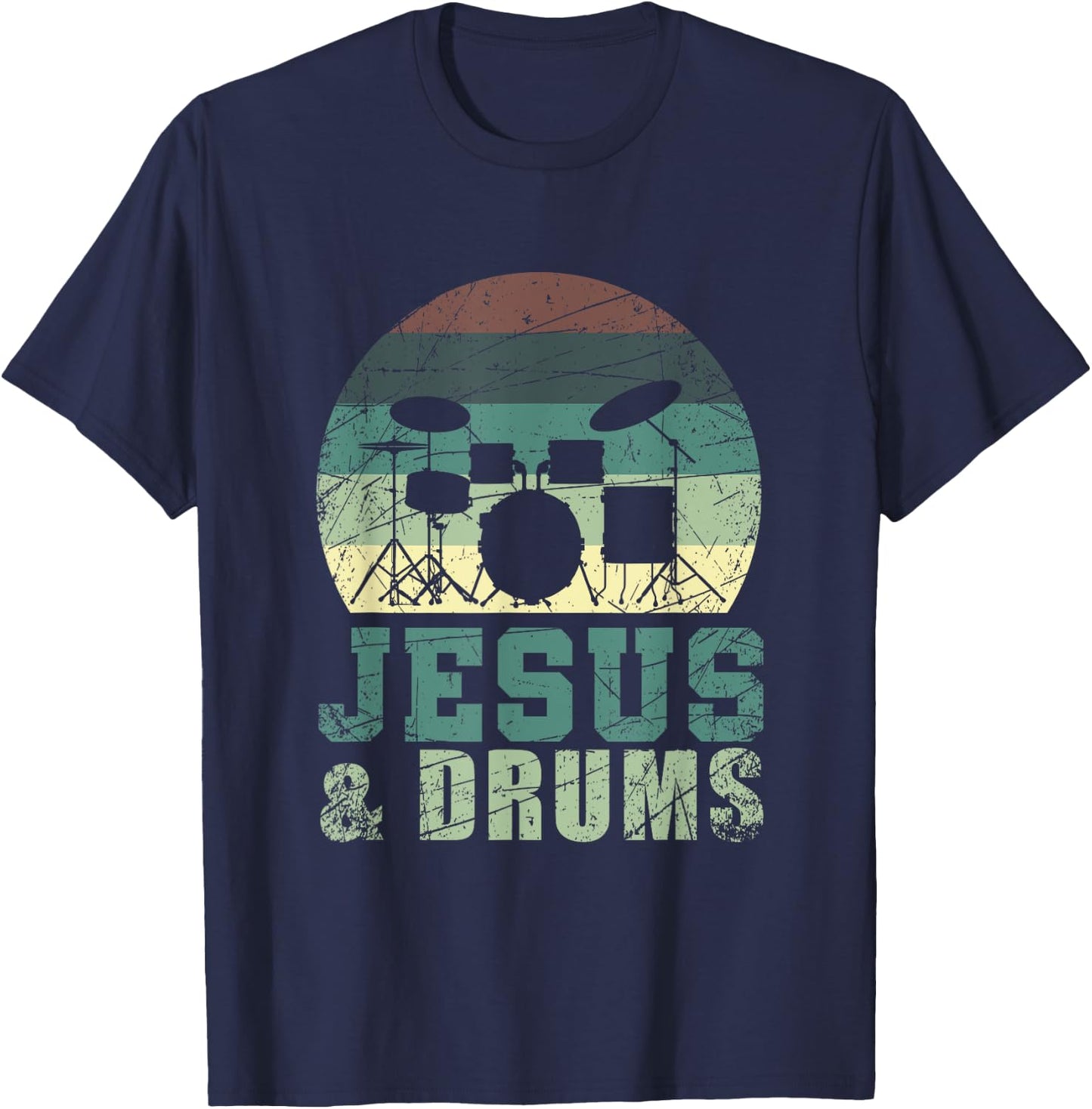 Drummer Christian Religious Drums Player Gift Jesus T-Shirt - T-Shirt | Navy