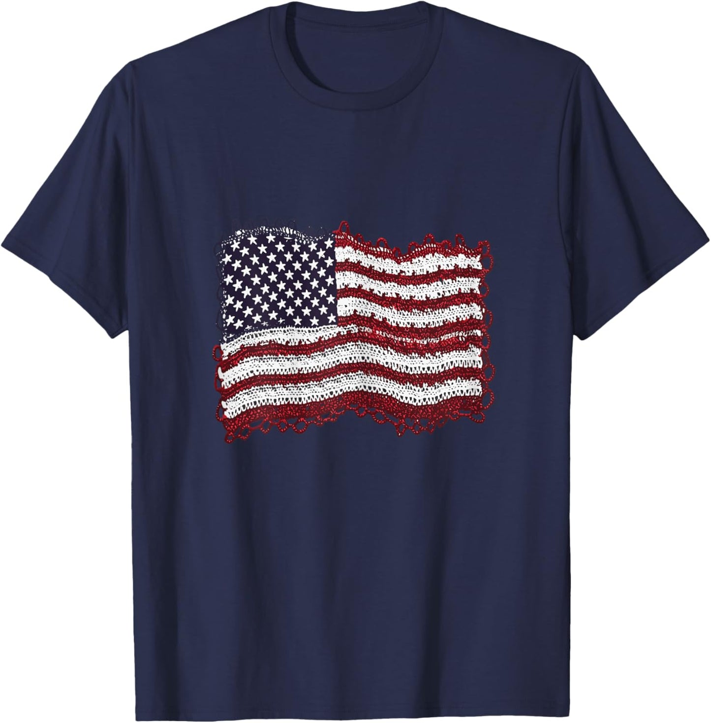 American Flag Crochet 4th Of July Crocheting Patriotic Women T-Shirt - T-Shirt | Navy
