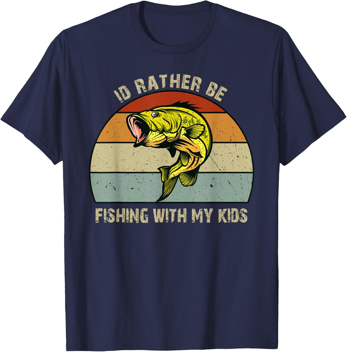 Id Rather be Fishing with My Kids Bass Fishing Gifts Dad T-Shirt - T-Shirt | Navy