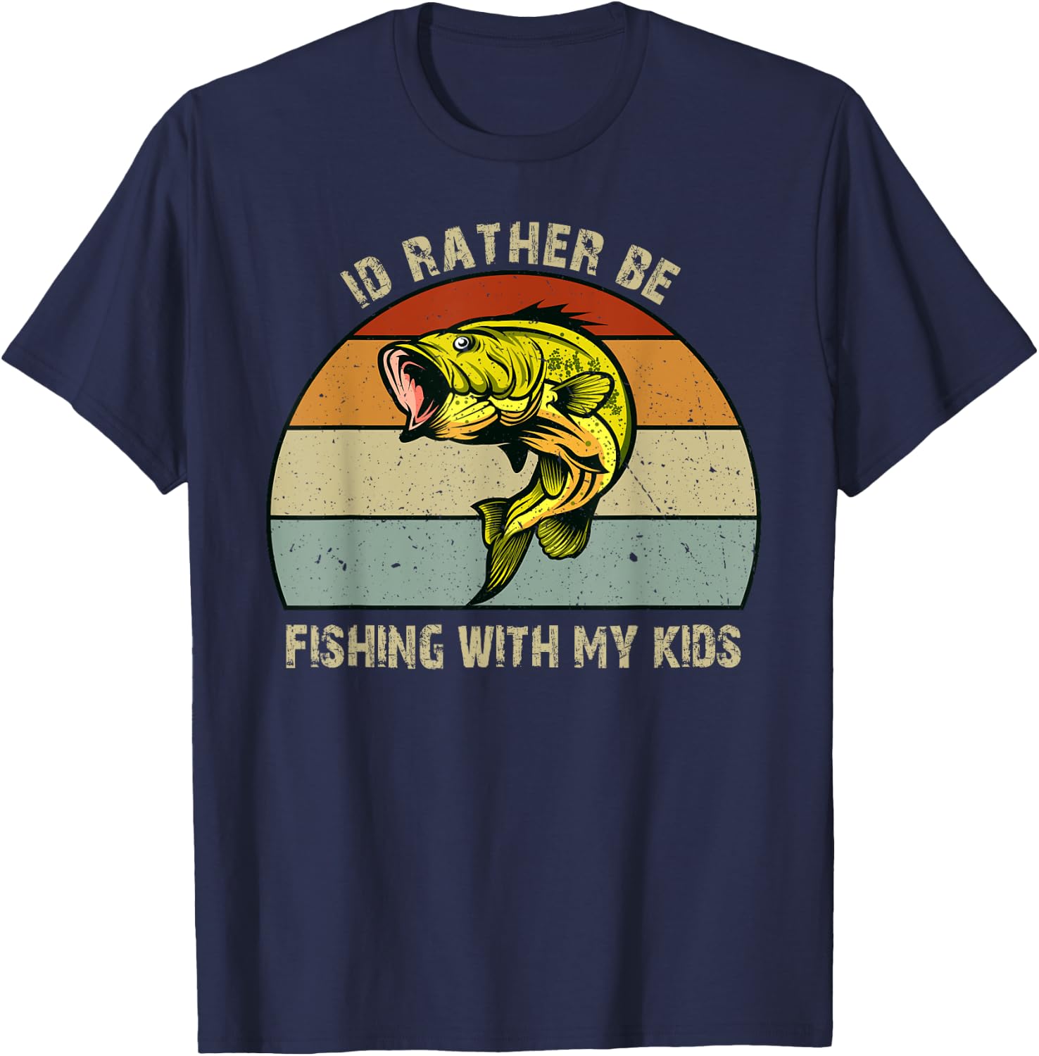 Id Rather be Fishing with My Kids Bass Fishing Gifts Dad T-Shirt - T-Shirt | Navy