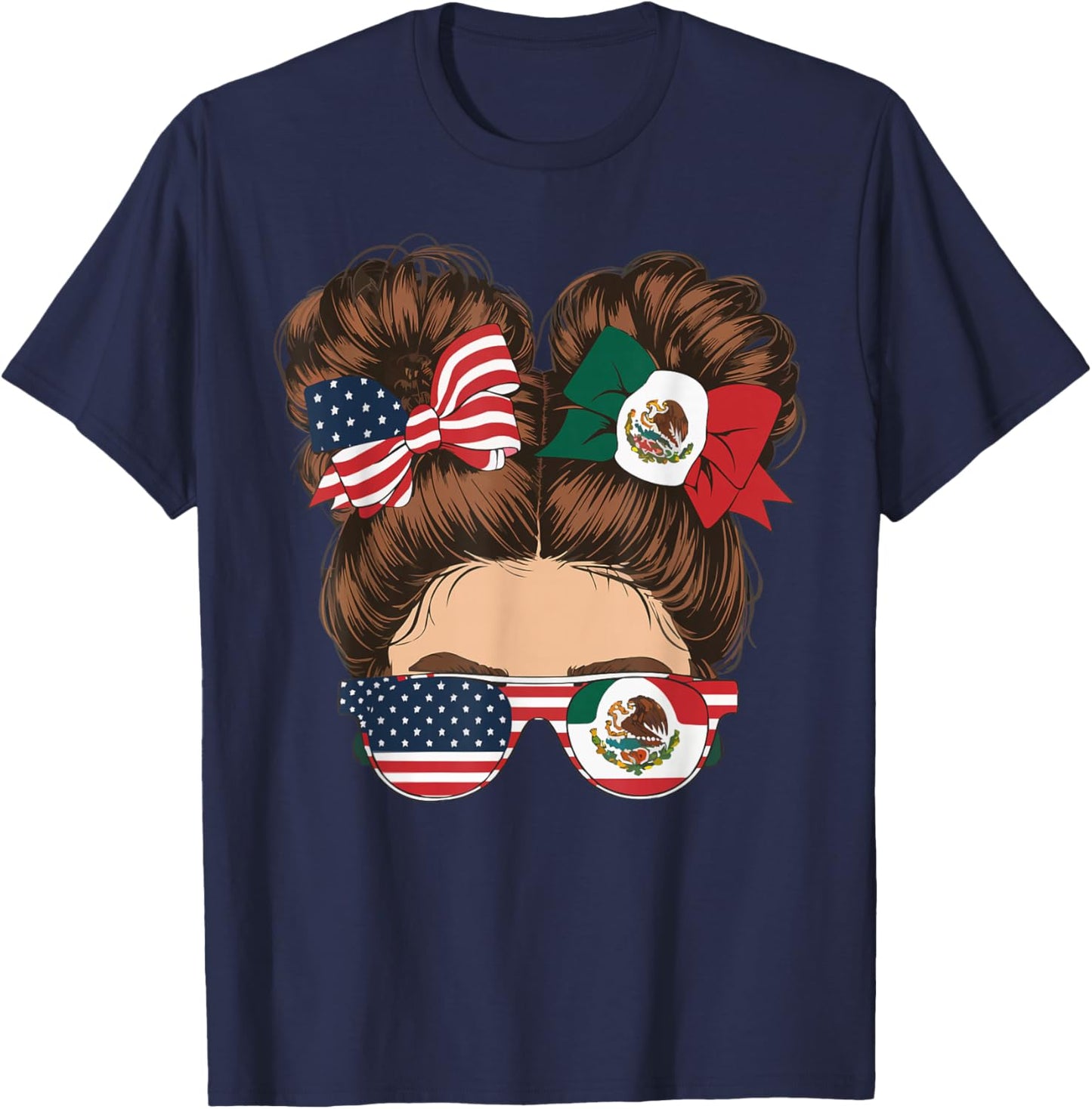 Half Mexican Half American USA Flag Mexico America T-Shirt - T-Shirt | Navy