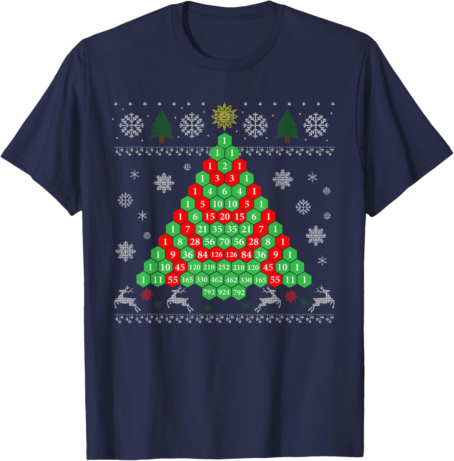 Pascals Triangle Ugly Ugly Christmas Tree T-Shirt - T-Shirt | Navy