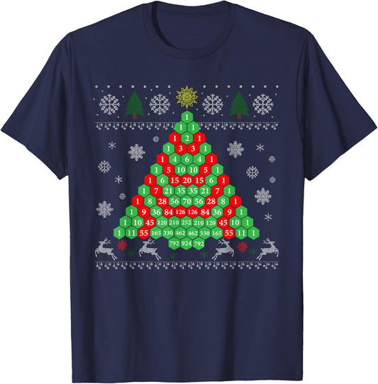 Pascals Triangle Ugly Ugly Christmas Tree T-Shirt - T-Shirt | Navy