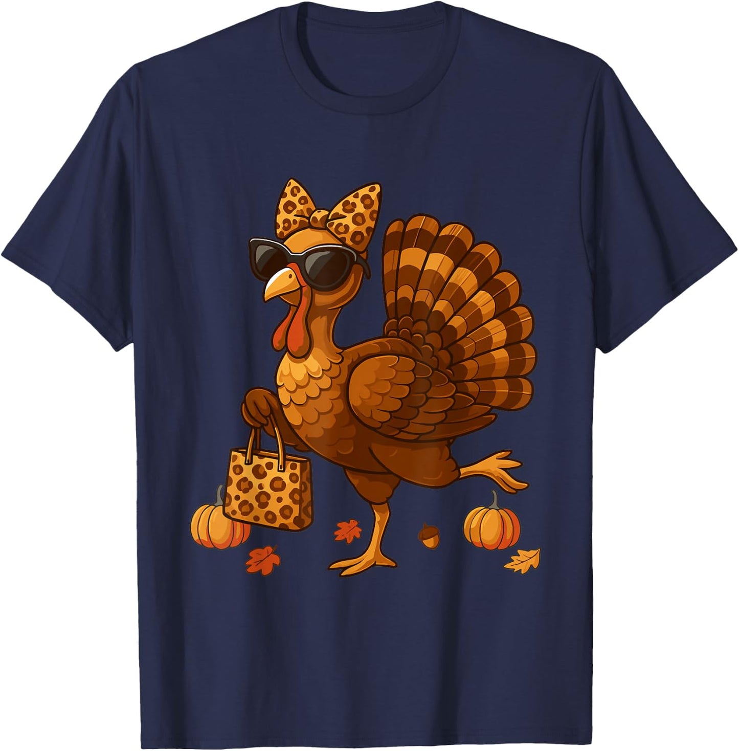 Leopard Turkey with Sunglasses Funny Thanksgiving Women T-Shirt - T-Shirt | Navy