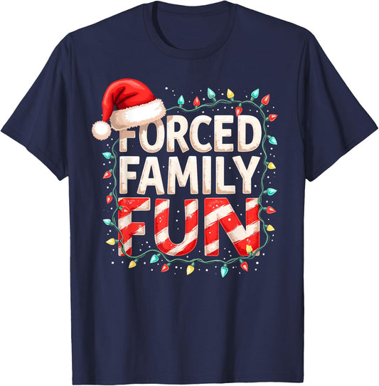 Forced Family Fun Christmas Candy Cane Tree Lights Party T-Shirt - T-Shirt | Navy