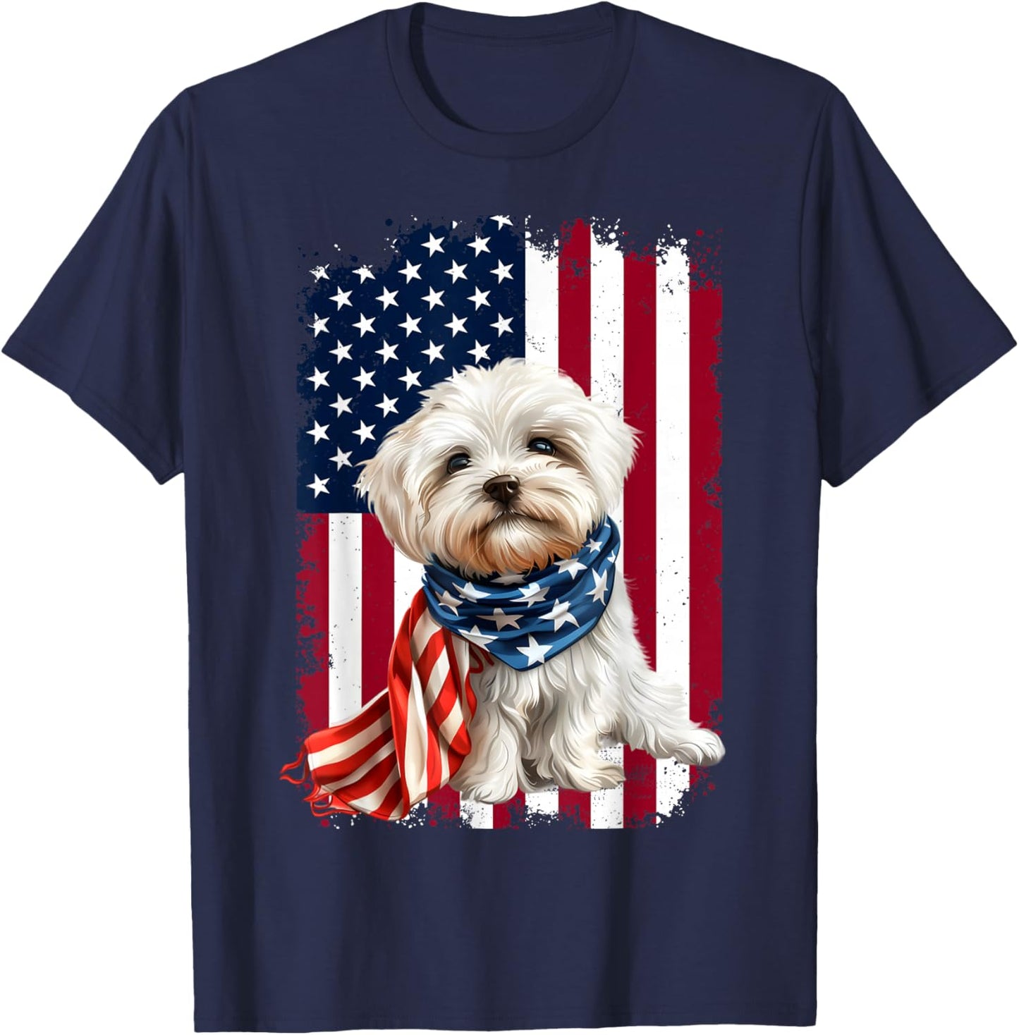 Maltese dog American Flag 4th Of July Maltese dog Lovers T-Shirt - T-Shirt | Navy