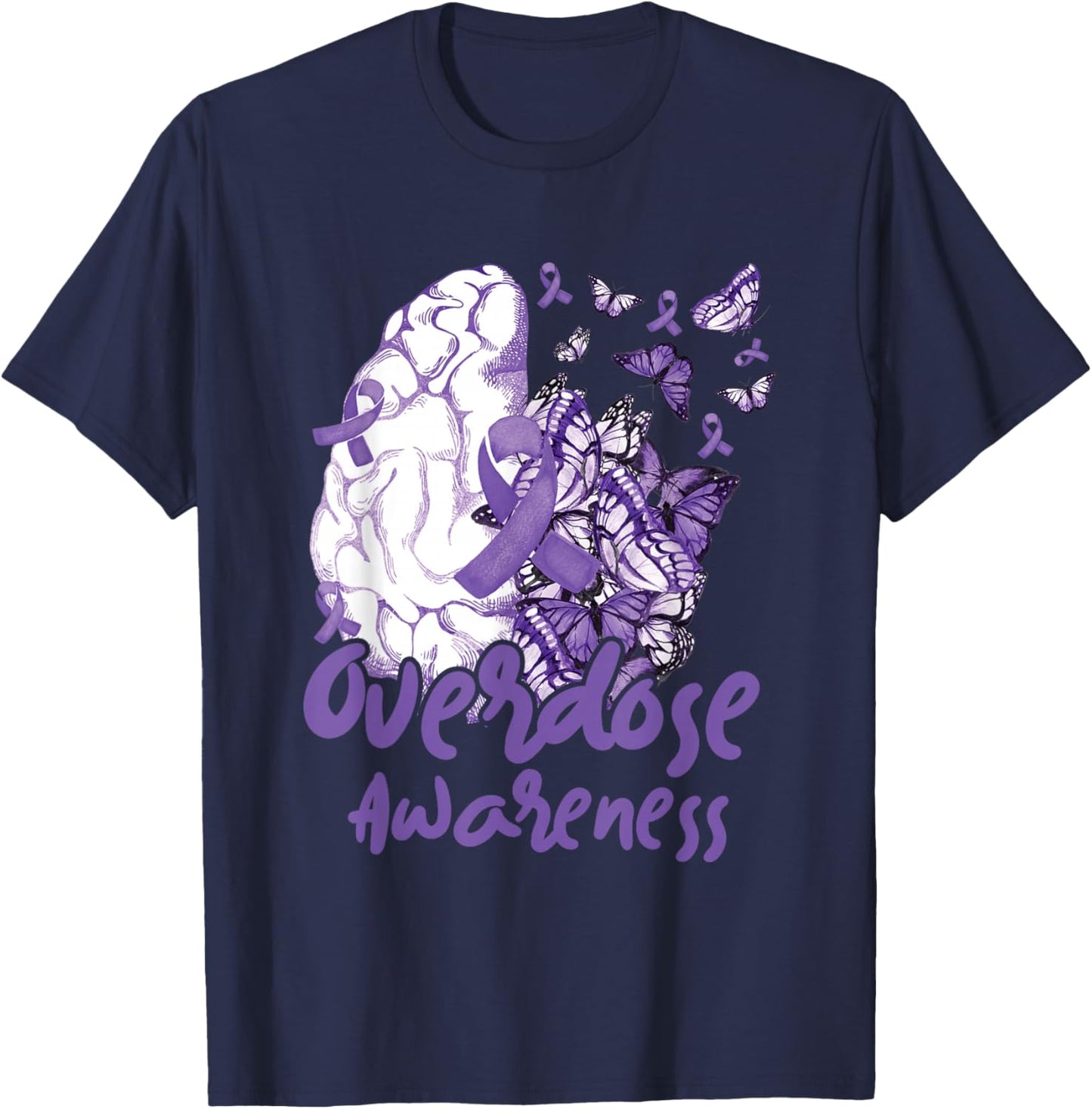 Overdose Awareness Purple Ribbon Drug Addiction T-Shirt - T-Shirt | Navy