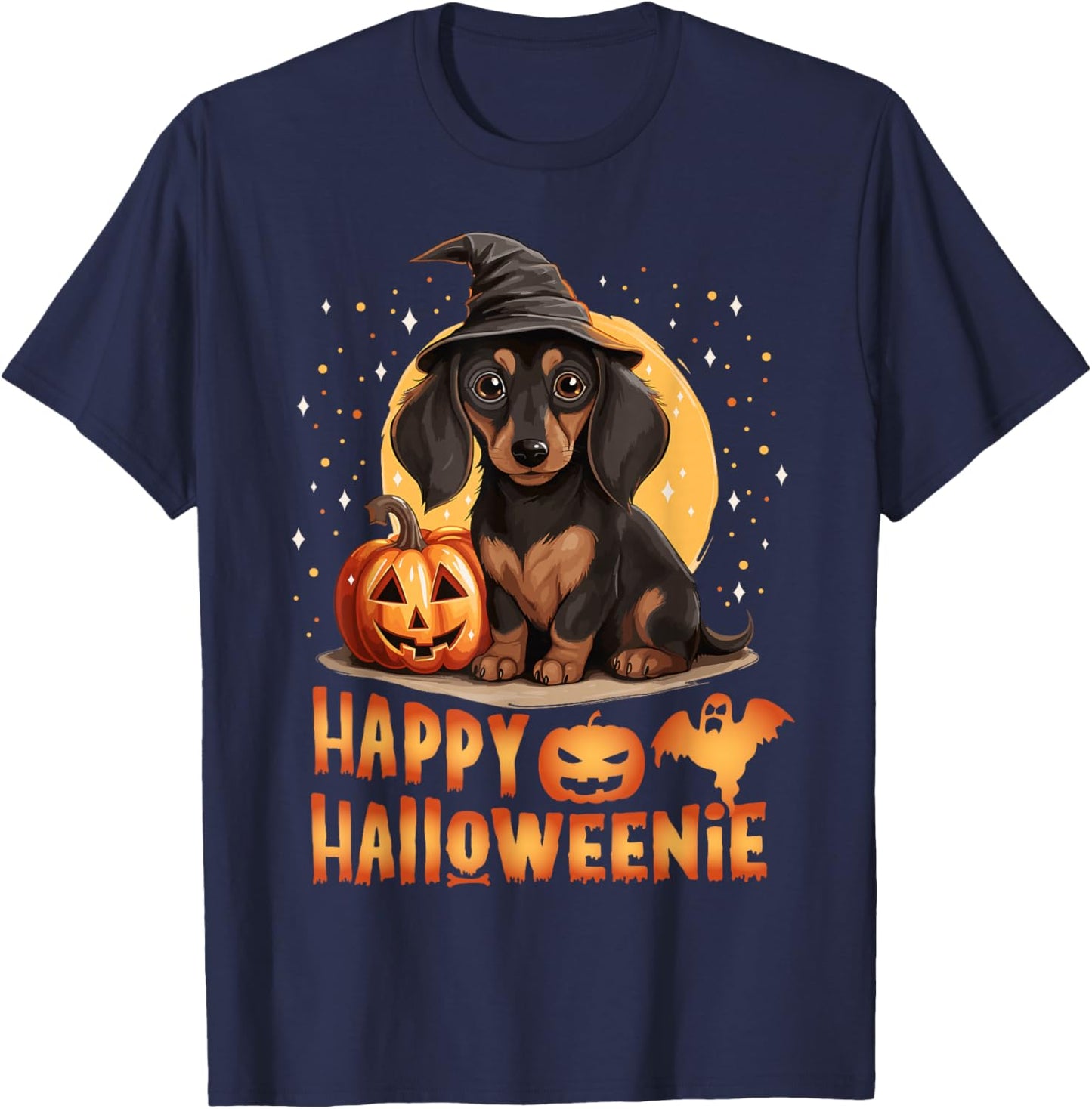 Happy Halloweenie Funny Dachshund Halloween 2024 Wiener Dog T-Shirt - T-Shirt | Navy