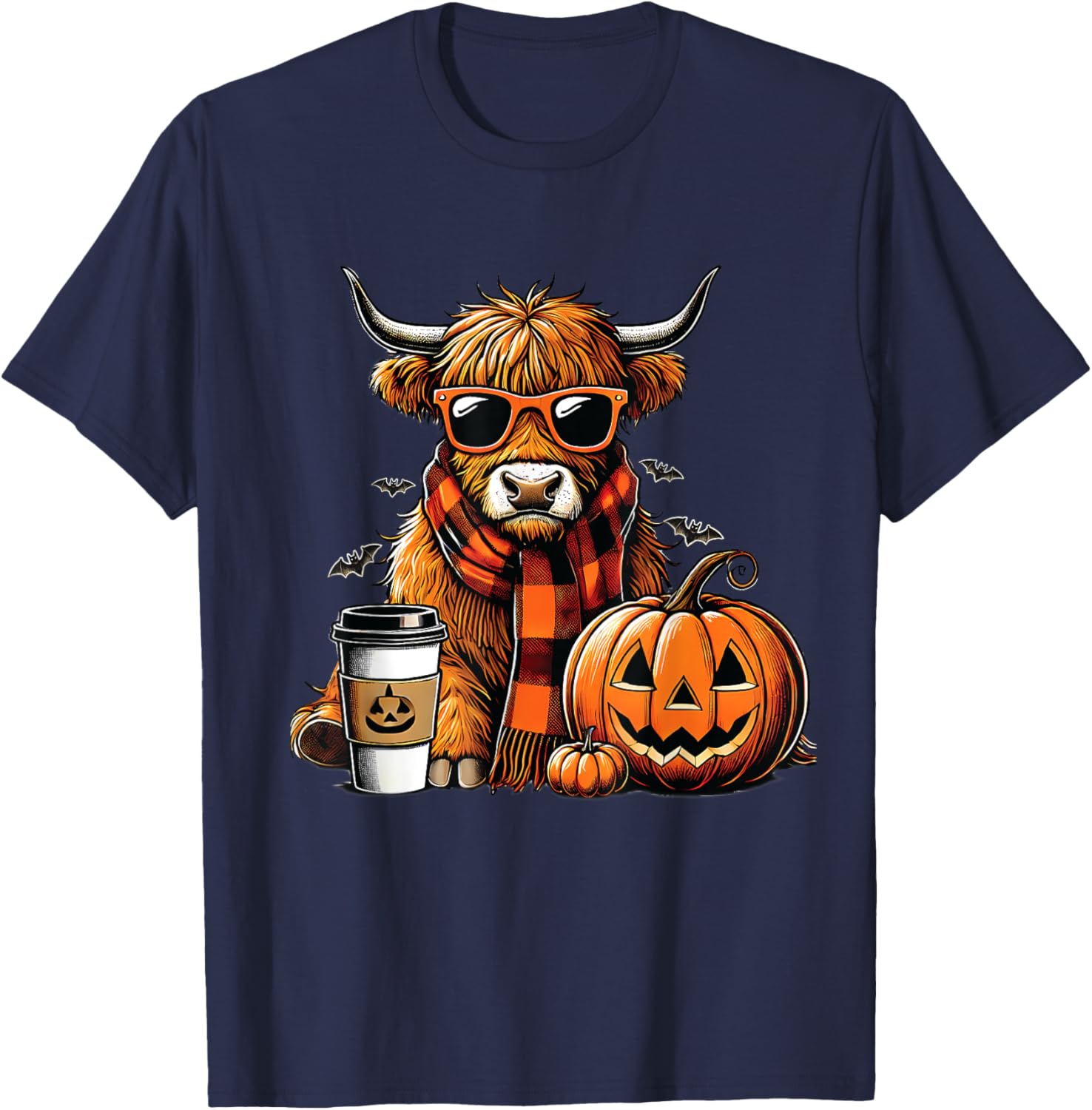 Animal lovers Highland cow Witch Hat celebrating Halloween T-Shirt - T-Shirt | Navy
