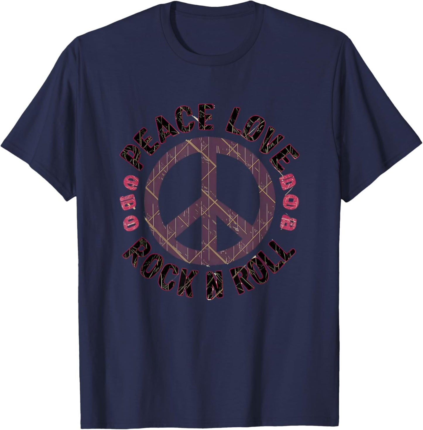 Peace Love and Rock And Roll Saying Rocker Motif T-Shirt - T-Shirt | Navy