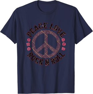 Peace Love and Rock And Roll Saying Rocker Motif T-Shirt - T-Shirt | Navy