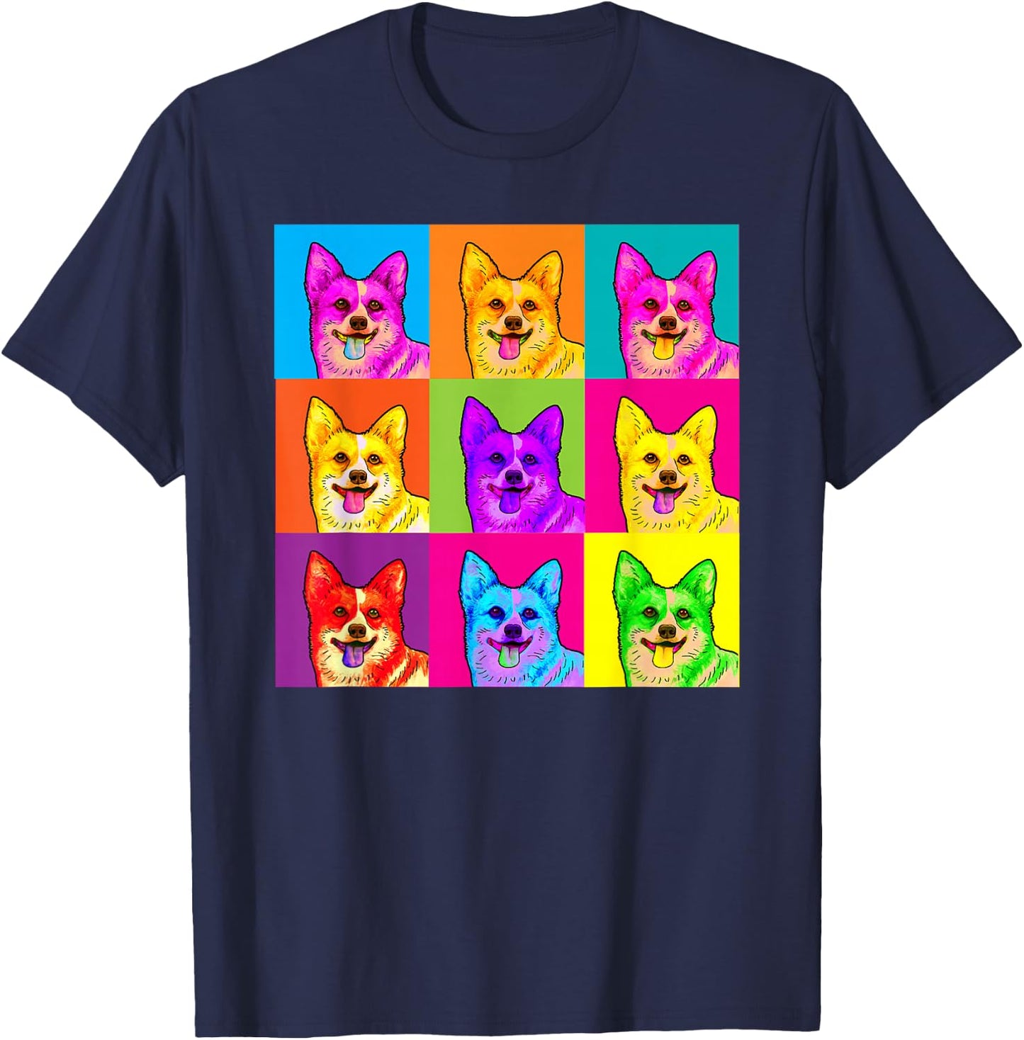 Pop Art Corgi Dog Colorful Artistic Artist Gifts Men Women Kids T-Shirt - T-Shirt | Navy