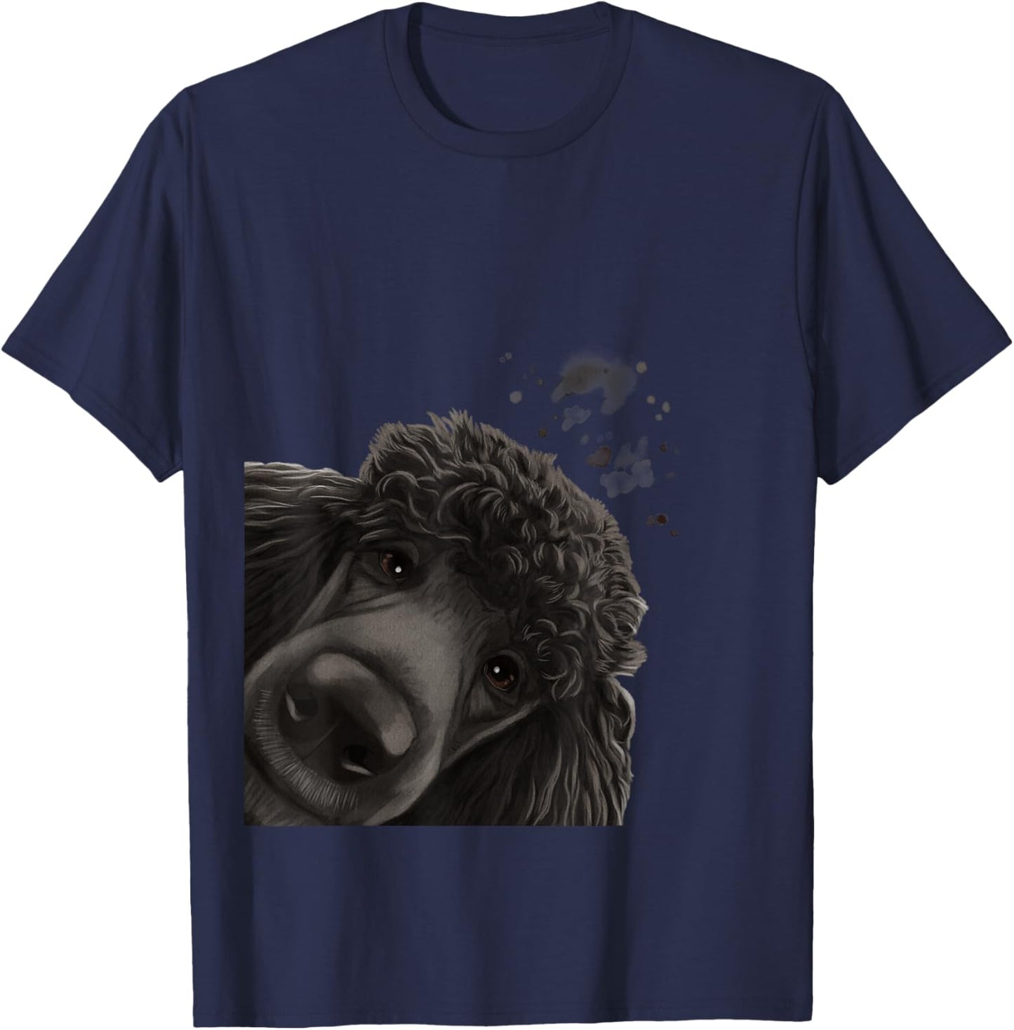 Funny Curious Dog Black Standard Poodle T-Shirt - T-Shirt | Navy