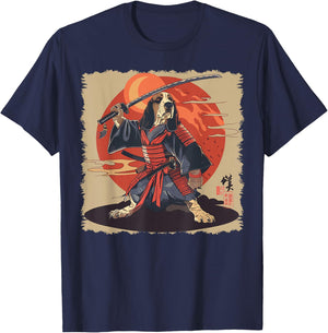 Basset Hound Dog Japanese Art Samurai Ukiyo-e T-Shirt - T-Shirt | Navy