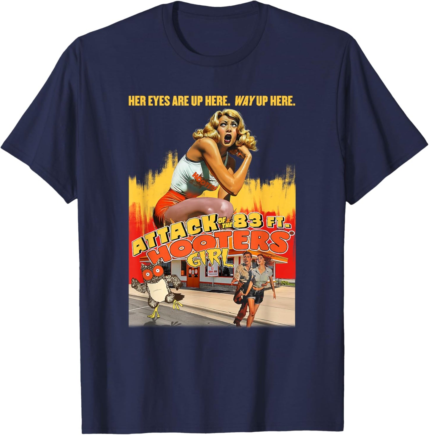 Hooters Attack of The 83ft Hooters Girl Funny B-Movie Retro T-Shirt - T-Shirt | Navy