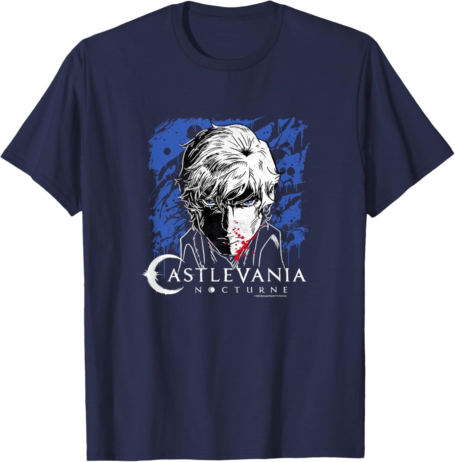 Castlevania: Nocturne Blood Covered Richter Face Portrait T-Shirt - T-Shirt | Navy