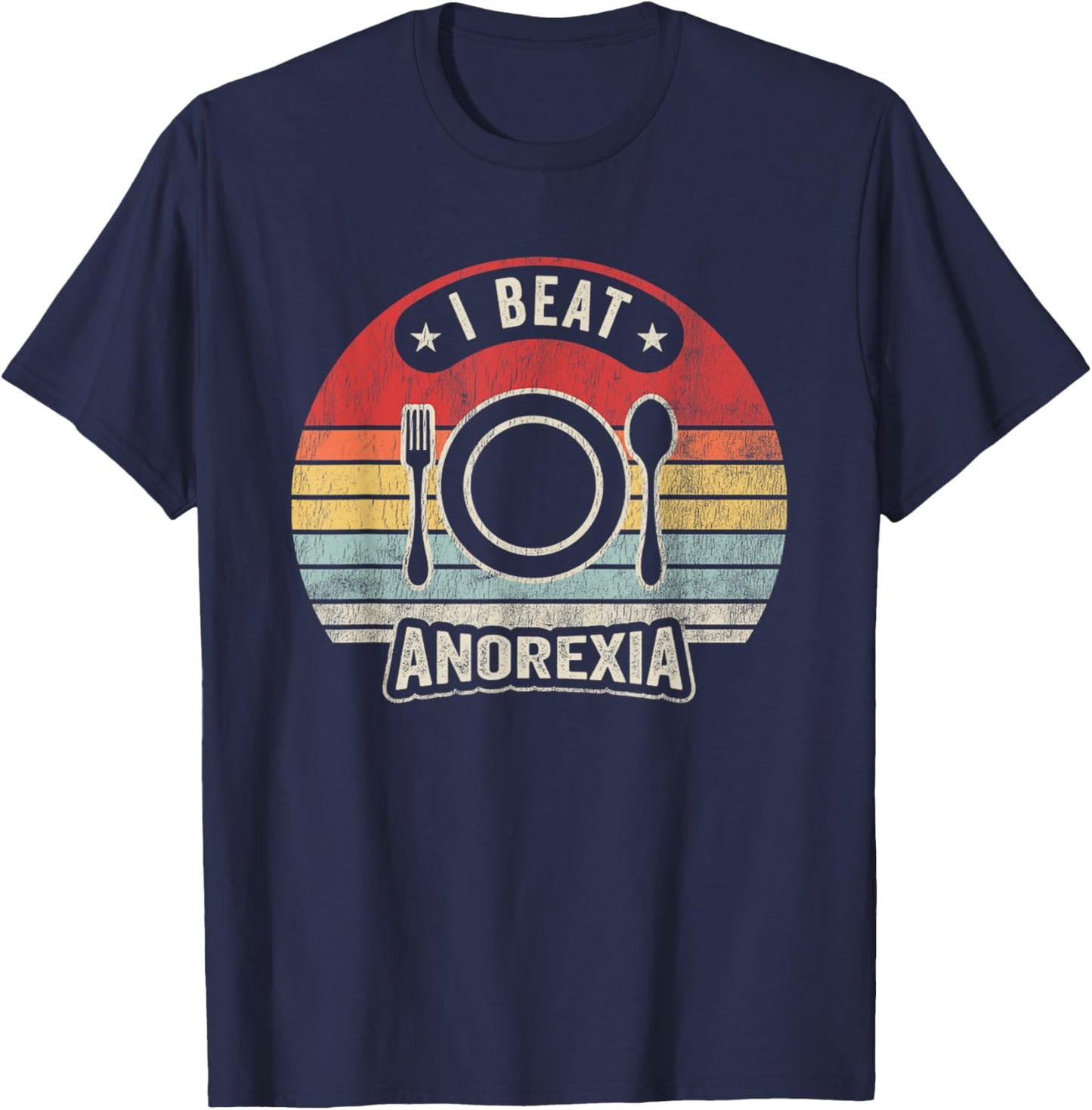 I Beat Anorexia Retro Humor Statement T-Shirt - T-Shirt | Navy