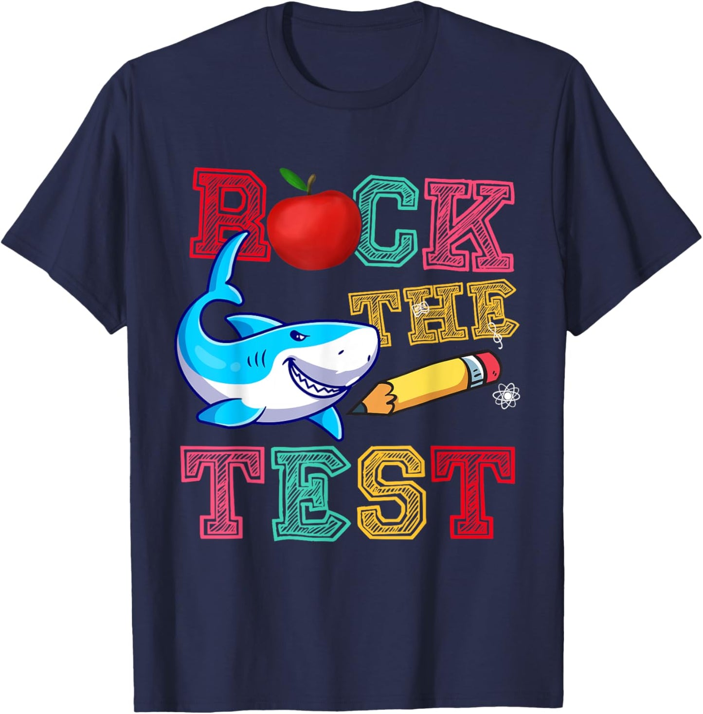 Rock The Test Testing Day Shark Motivational Teacher Student T-Shirt - T-Shirt | Navy