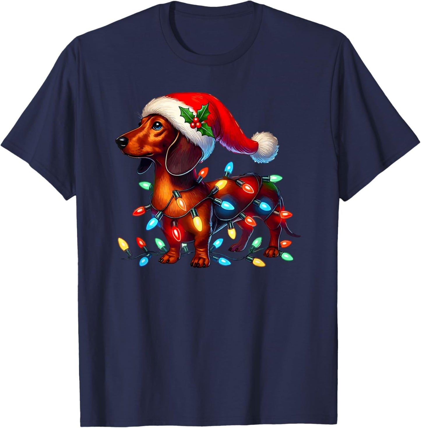 Dachshund weiner weener wiener dog funny christmas lights T-Shirt - T-Shirt | Navy