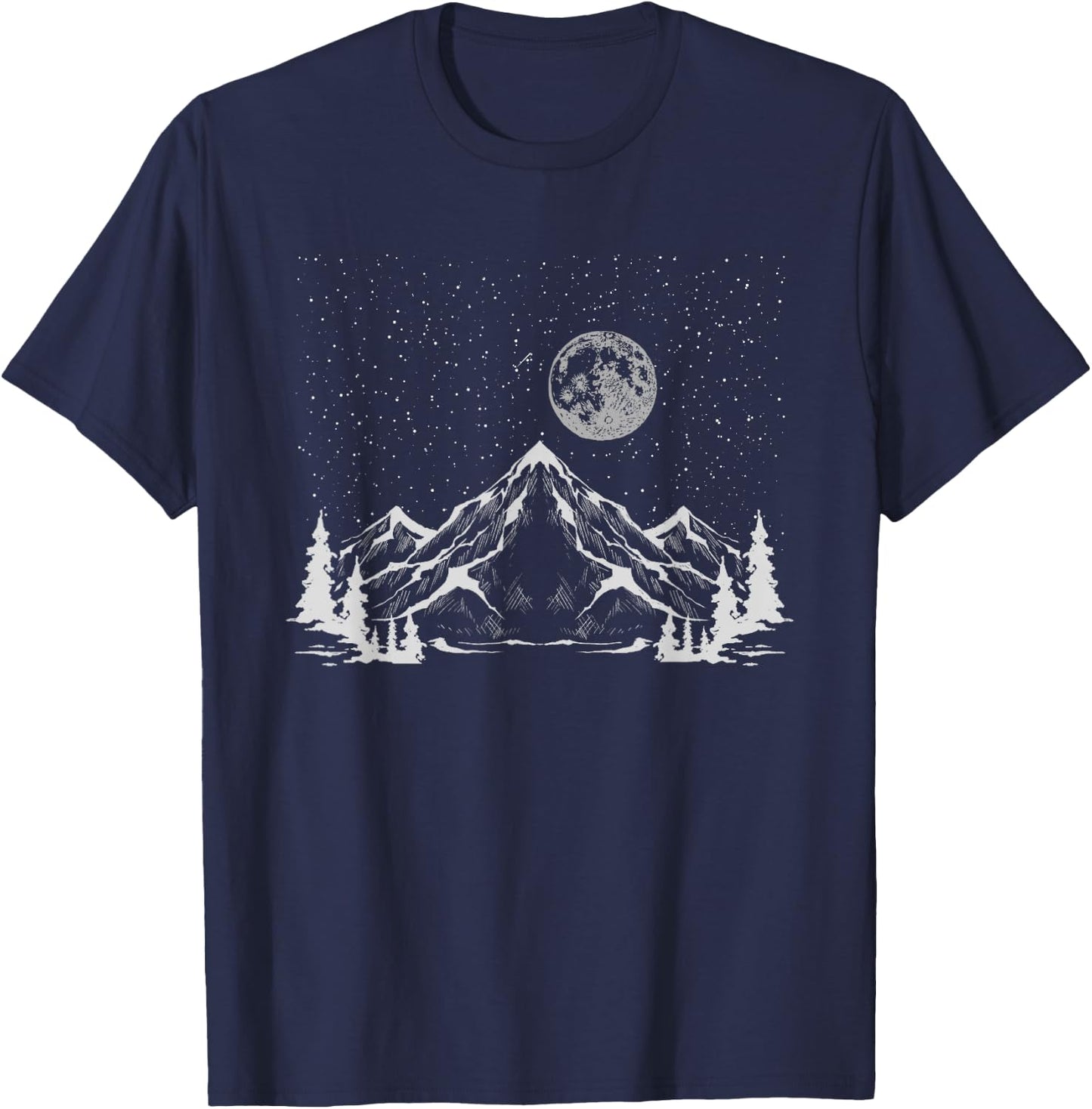 Night Outdoor Nature Trees Mountains Forest Moon Hiking T-Shirt - T-Shirt | Navy