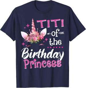 Titi Of The Birthday Princess Unicorn Flower T-Shirt - T-Shirt | Navy