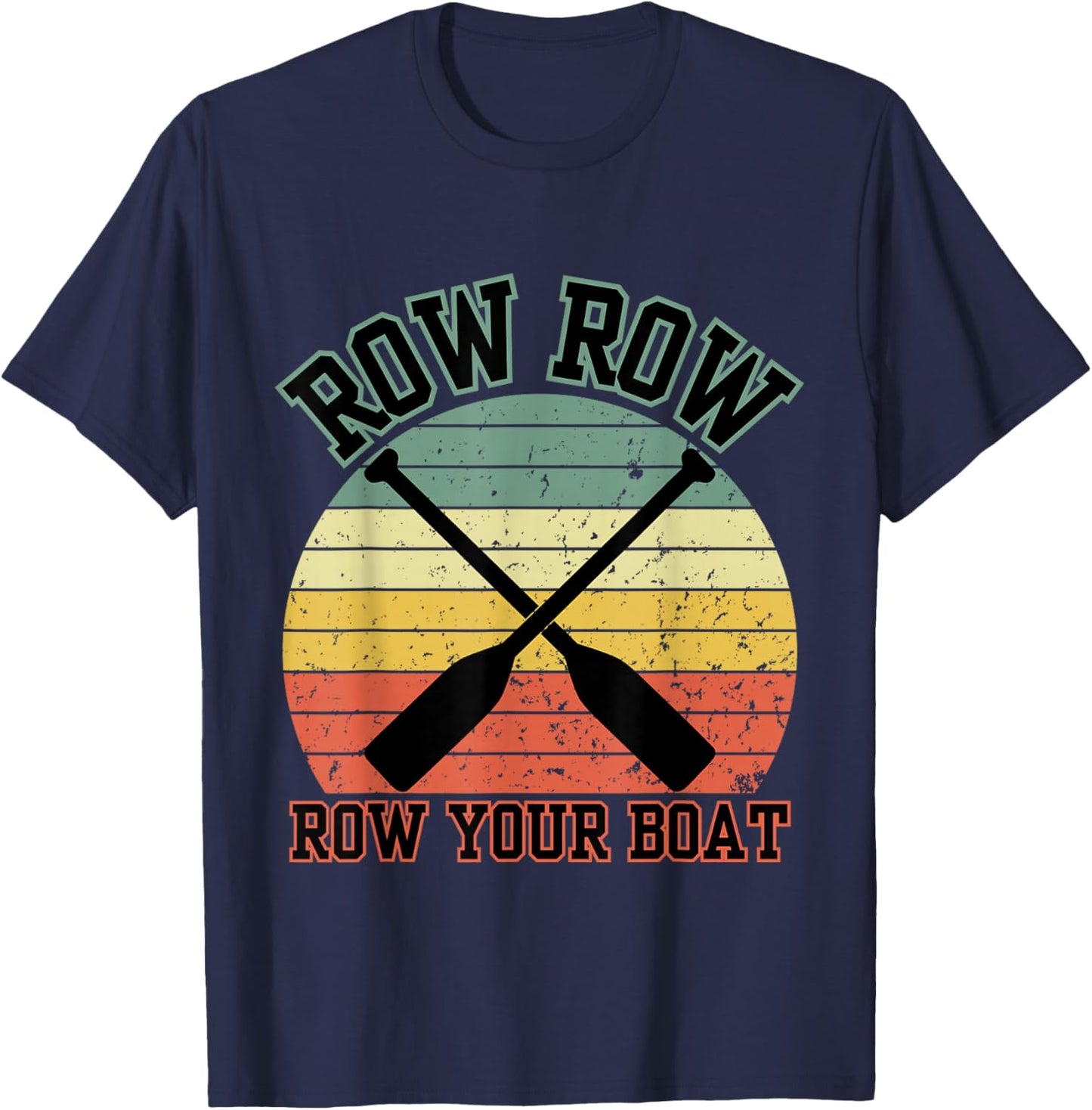 Retro Row Row Row Your Boat Athlete Rowing Crew Sunset Rower T-Shirt - T-Shirt | Navy