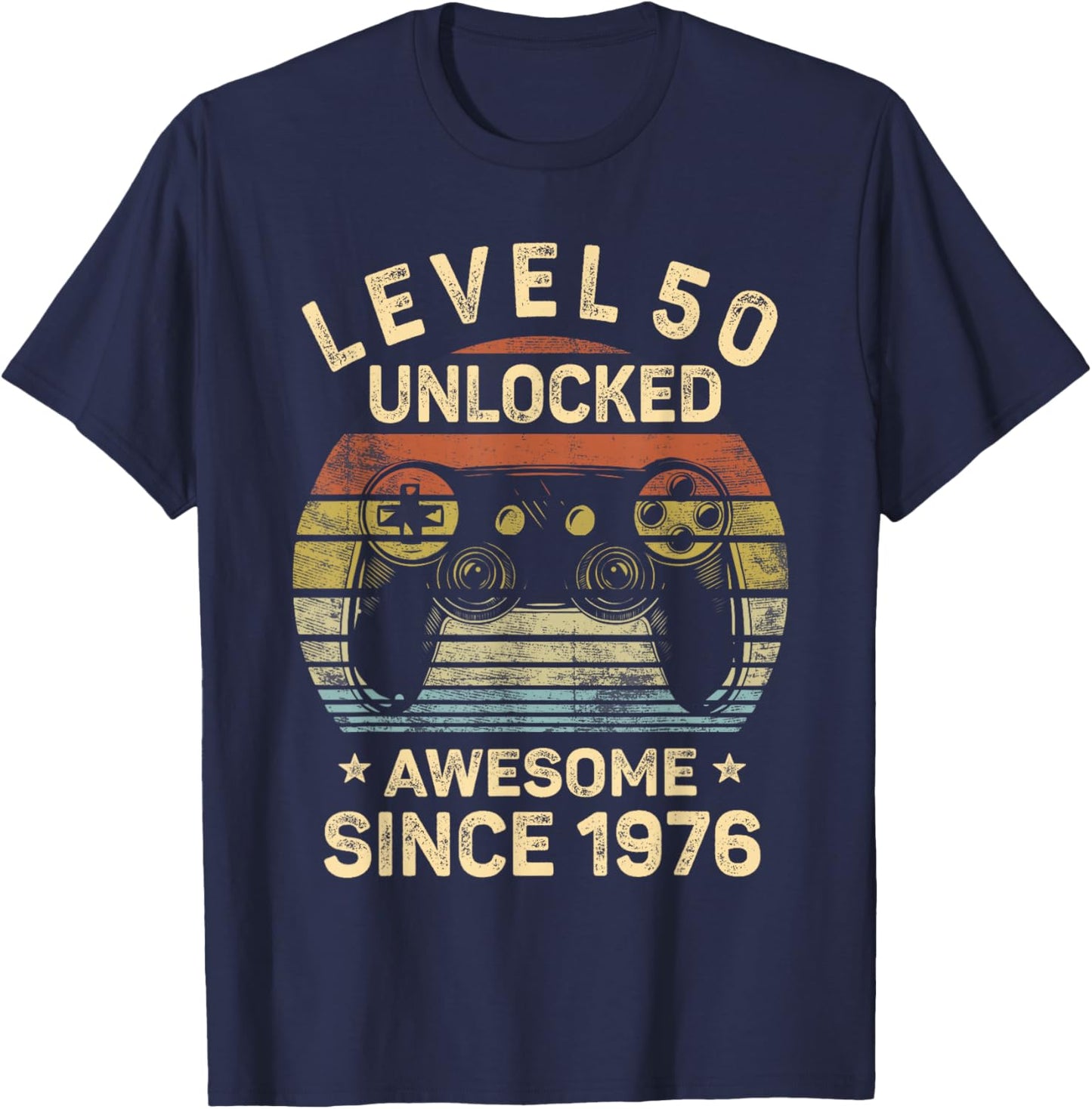 Level 50 Unlocked Awesome Since 1976 50th Birthday Gaming T-Shirt - T-Shirt | Navy