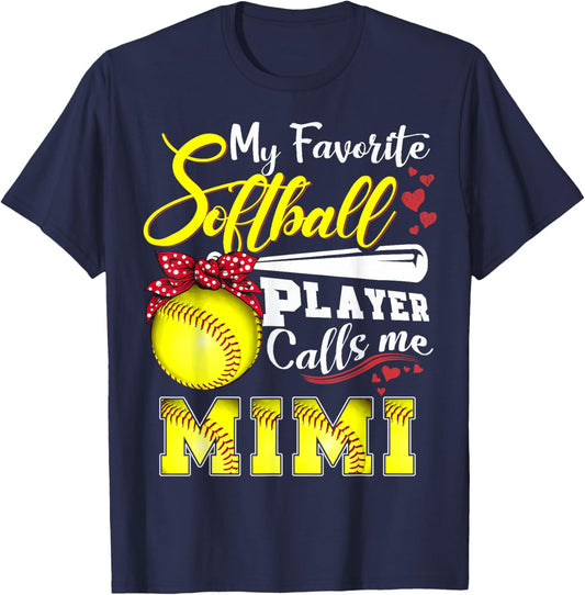 My Favorite Softball Player calls me Mimi Mothers day T-Shirt - T-Shirt | Navy