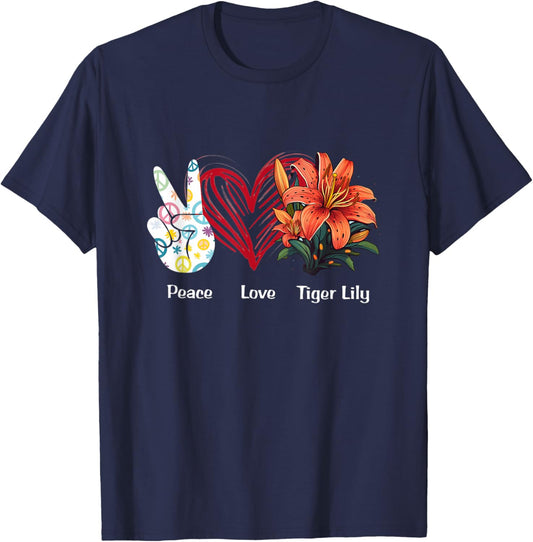 Peace Love Tiger Lily Flower Hippie Tiger Lily Lover T-Shirt - T-Shirt | Navy