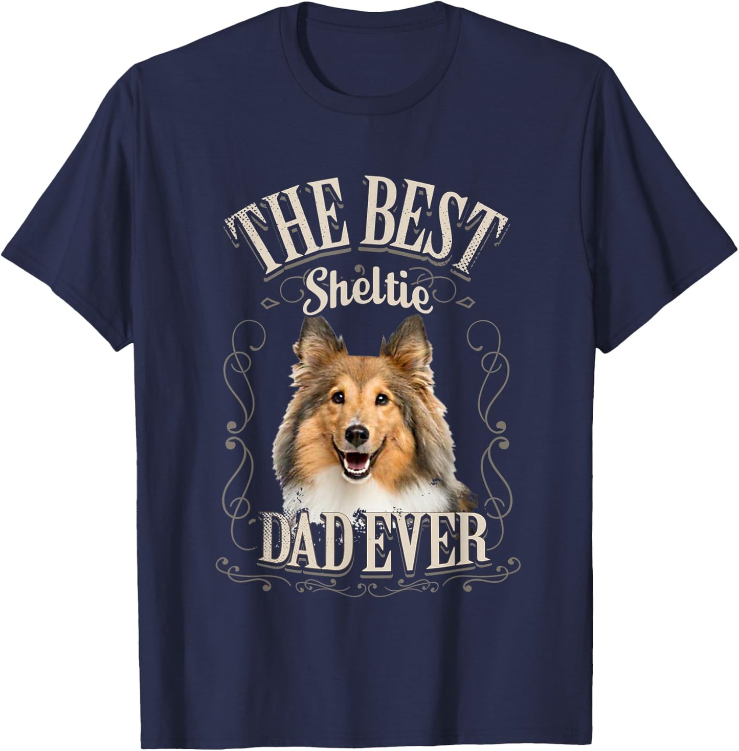 Best Sheltie Dad Ever Shetland Sheepdog Dog Gifts Vintage T-Shirt - T-Shirt | Navy