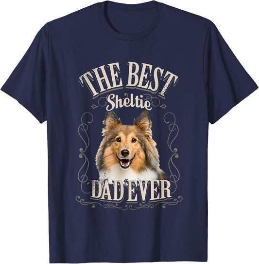 Best Sheltie Dad Ever Shetland Sheepdog Dog Gifts Vintage T-Shirt - T-Shirt | Navy