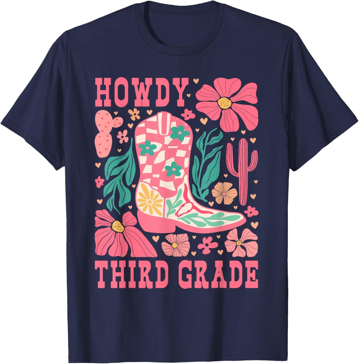 Howdy Third Grade Western 3rd Grade Teachers Cowboy Cowgirls T-Shirt - T-Shirt | Navy