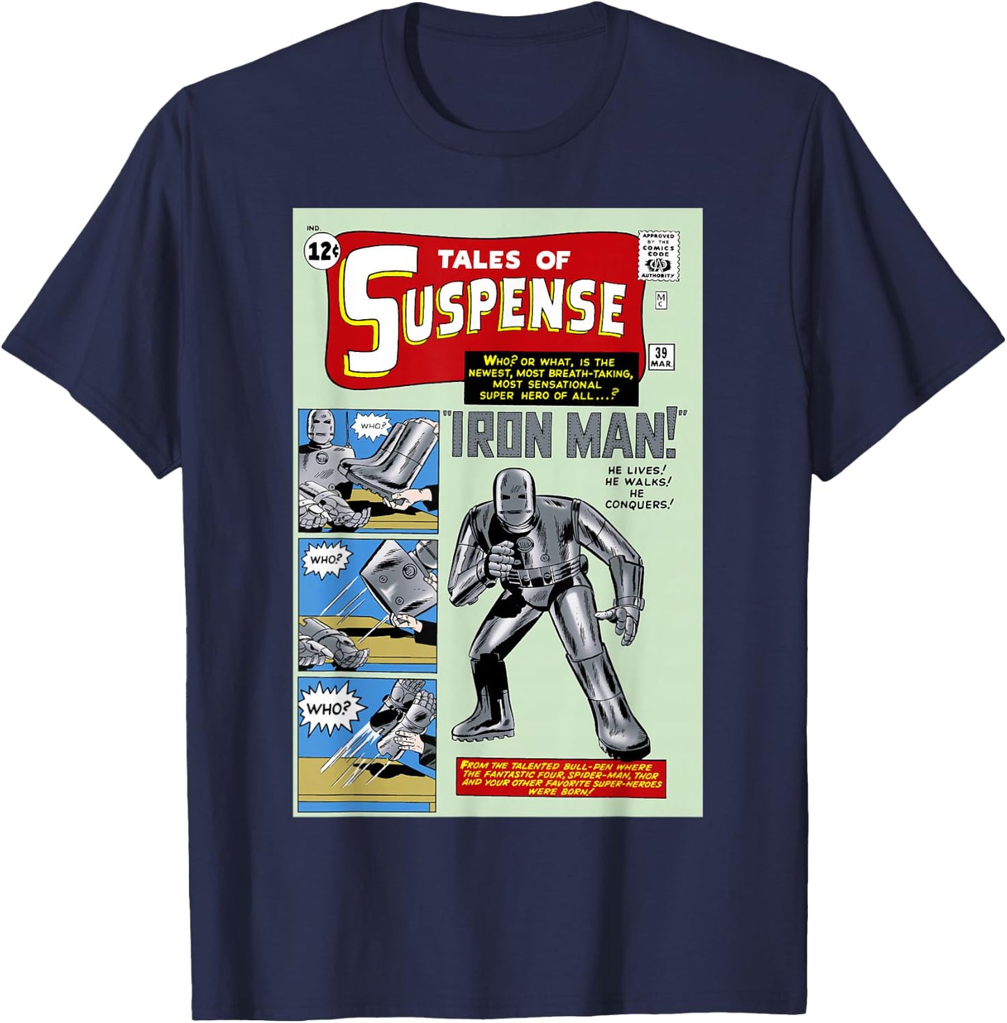Marvel Avengers Iron Man Classic Suspense Comic Cover T-Shirt - T-Shirt | Navy