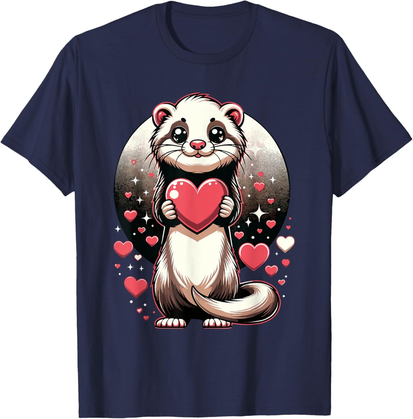 Ferret Holding Heart Valentine's Day Cute Valentine T-Shirt - T-Shirt | Navy