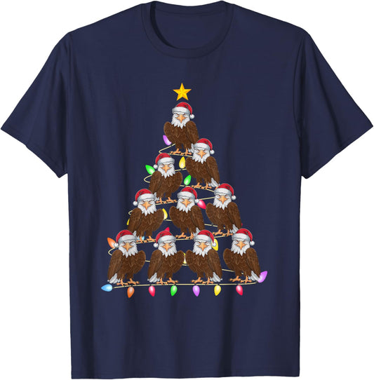 Christmas Tree Lights Men Women Santa Eagle Xmas PJs T-Shirt - T-Shirt | Navy