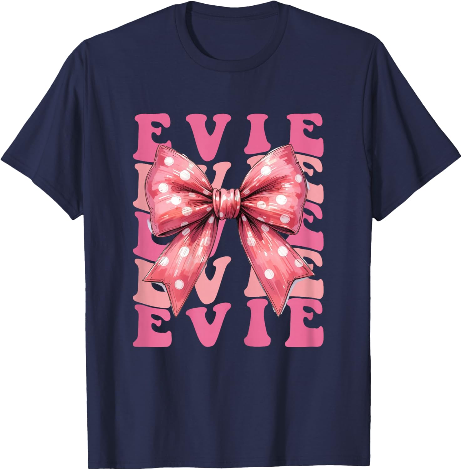 Evie Name Coquette Bow Aesthetic Girls T-Shirt - T-Shirt | Navy