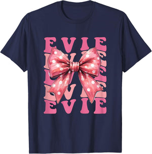 Evie Name Coquette Bow Aesthetic Girls T-Shirt - T-Shirt | Navy