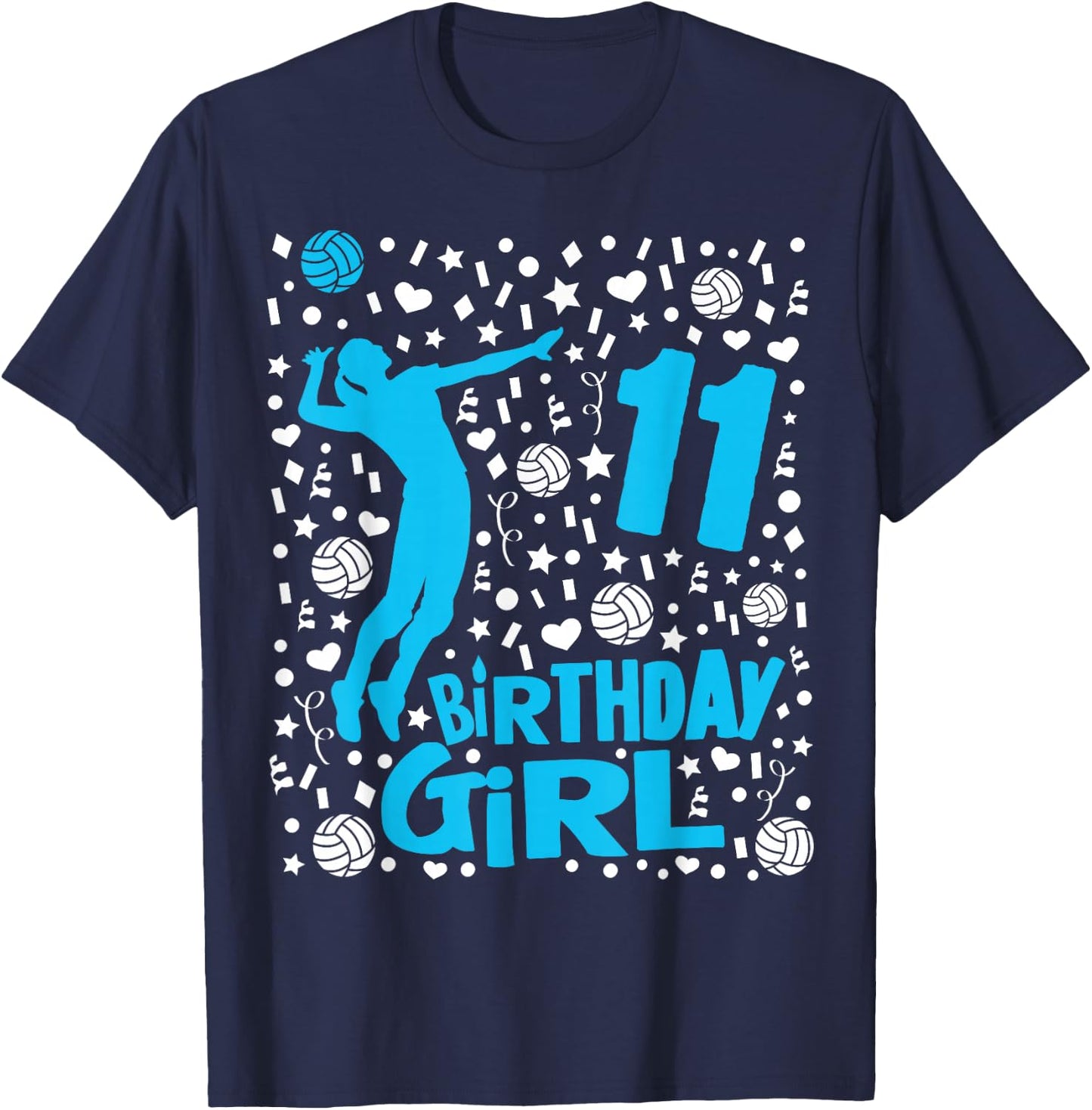 Girls Volleyball 11th Birthday Gift - 11 Year Old Player T-Shirt - T-Shirt | Navy
