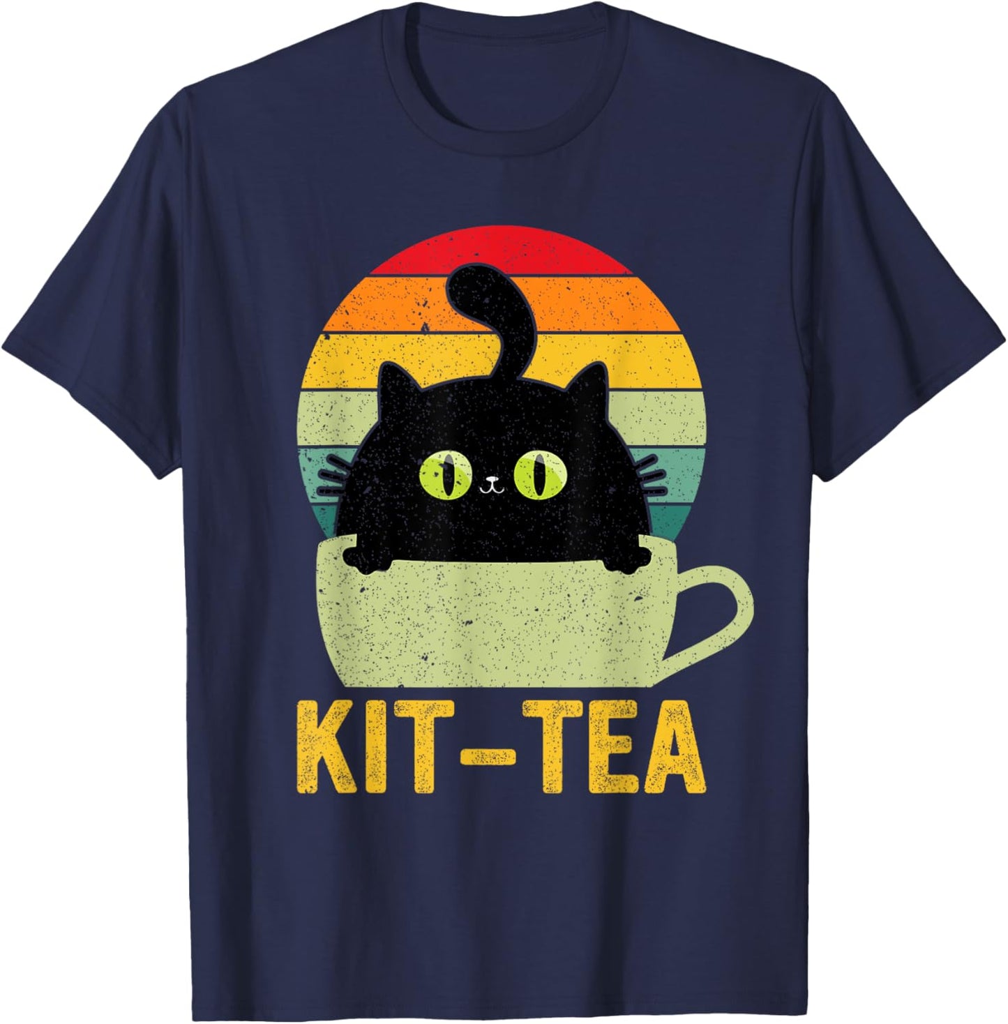 Kit Tea Black Kitty Cat Tea Lover Men Women Girls Kids T-Shirt - T-Shirt | Navy