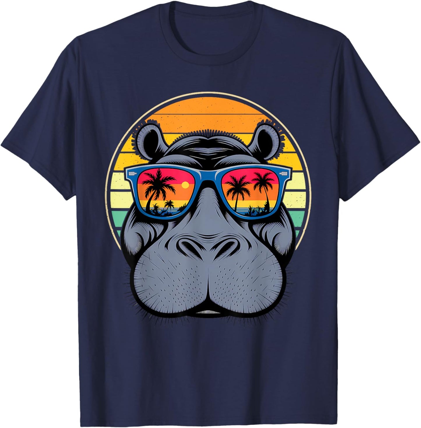 Cool Hippo Design - Cute Hippopotamus W/ Sunglass T-Shirt - T-Shirt | Navy