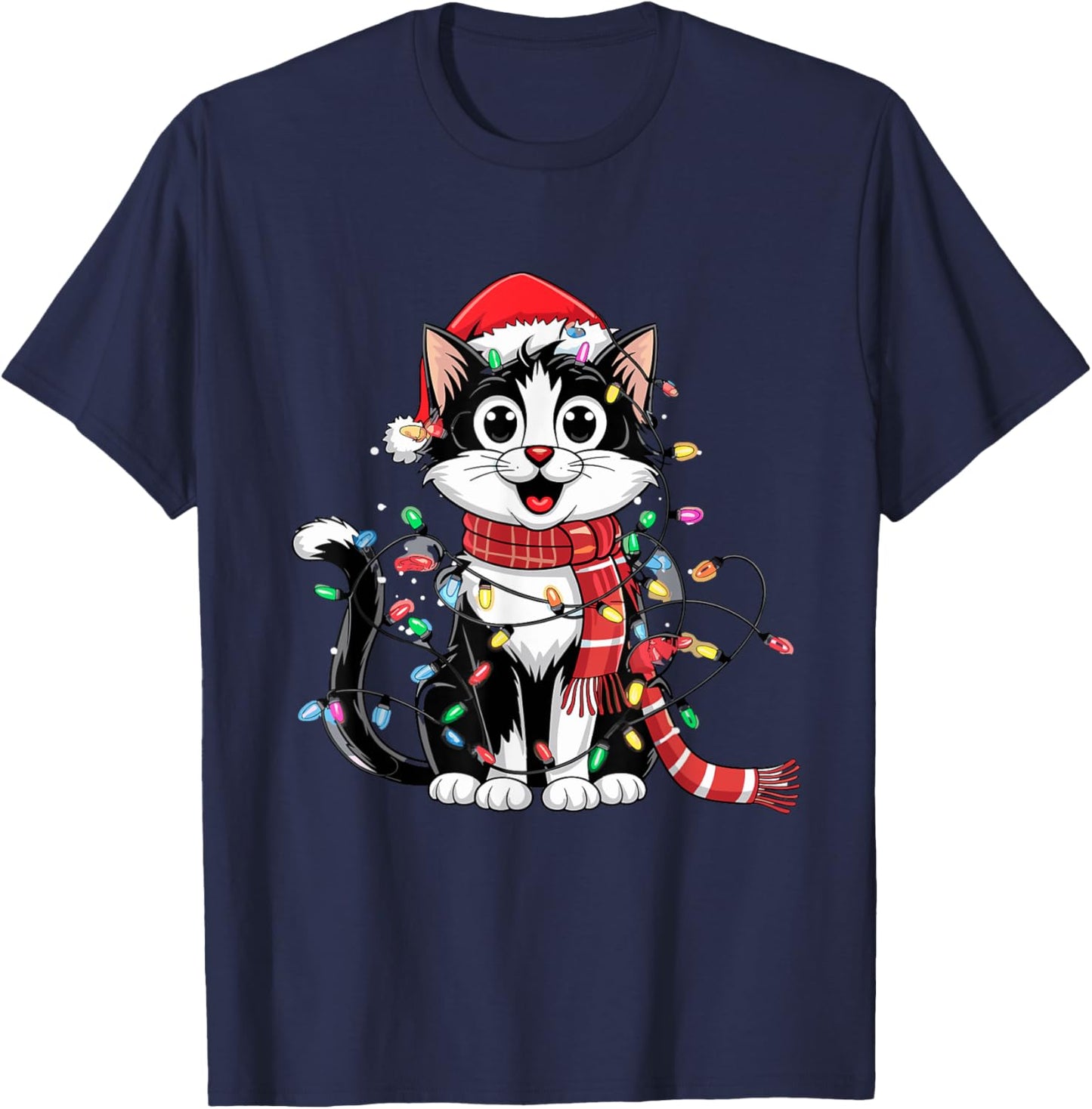 Cute Black and White Cat Christmas T-Shirt - T-Shirt | Navy